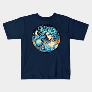 ZODIAC Aquarius - Astrological AQUARIUS - AQUARIUS - ZODIAC sign - Van Gogh style - 13 Kids T-Shirt